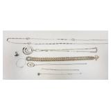 1199	JEWELRY LOT INCLUDING SCRIMSHAW BRACELET AND NECKLACE, STERLING LINK BRACELET AND TURQUOISE NEC