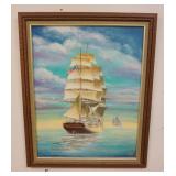 1204	KARL EGGE OIL ON ARTIST BOARD TITLED *HEADING FOR CAPE HORN*, ARTIST INFORMATION ON BACK, 26 1/