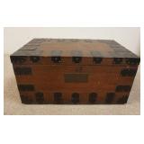 1225	METAL MOUNTED WOODEN TRUNK, 28 1/2 IN X 17 1/2 IN X 14 1/2 IN HIGH