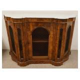 1230	BURL MARBLE TOP CREDENZA W/WIRE MESH DOORS, 54 IN WIDE X 34 1/4 IN HIGH X 17 1/4 IN DEEP