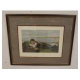 1241	FRAMED PRINT *ABSORBED IN ROBINSON CRUSOE*, ARTIST R CLINSON, ENGRAVED BY F STACKPOOLE, 34 1/2 