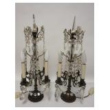 1248	PAIR OF METAL GLASS W/PRISMS & GARLANDS CANDELABRA, 23 IN HIGH
