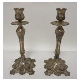 1249	PAIR OF ORNATE METAL CANDLESTICKS, 11 1/2 IN HIGH