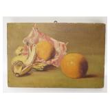 1252	SMALL OIL ON CANVAS FRUIT STILL LIFE, 12 IN X 8 IN