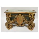 1253	CARVED WOODEN PEDESTAL FROM A CHURCH, 17 1/2 IN WIDE X 8 3/4 IN HIGH