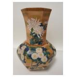 1255	ASIAN HAND PAINTED VASE, HEXAGONAL, 12 IN HIGH