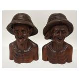 1259	2 ASIAN CARVED WOODEN BUSTS, CHARACTER SIGNED, 13 IN HIGH