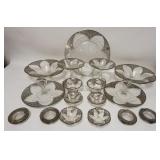 1264	21 PIECE SILVER OVERLAY GLASSWARE, LARGE PLATTER W/CUT DESIGN IS 14 IN