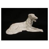 1281	ROYAL DUX WHITE PORCELAIN BORZOI DOG, RECLINIG, 13 IN X 6  IN