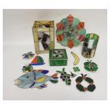 1312	LOT OF STAINED GLASS ORNAMENTAL PIECES
