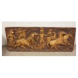 1321	HIGH RELIEF WALL PLAQUE W/CHARIOTS & WARRIORS, COMPOSITION, 68 IN WIDE X 24 IN HIGH