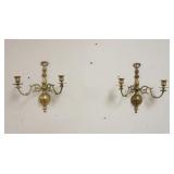 1322	PAIR OF BRASS 2 LIGHT SCONCES, 12 IN HIGH X 111/2 IN WIDE