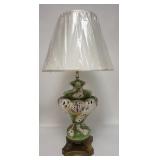 1346	CAPO DI MONTE STYLE LAMP HAS BRASS DOLPHIN BASE, 33 IN H 