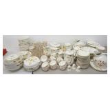 1348	LARGE SET OF HALL AUTUMN LEAF DINNERWARE, INCLUDES GLASSWARE TO MATCH & THE ALADDIN FORM TEAPOT