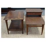 1351	2 MID CENTURY MODERN LANE END TABLES, ONE W/ VISIBLE DOVETAILS,  ONE STEP BACK W/ DRAWER. DOVET