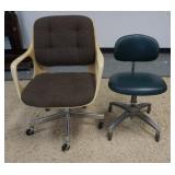 1359	2 MODERN SWIVEL DESK CHAIRS, ONE IS AN ARMCHAIR SIGNED CHROMECRAFT, THE GREEN CHAIR IS SHAW-WAL