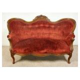 1362	ROSE CARVED VICTORIAN LOVE SEAT 55 IN W