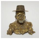 1001	ANTIQUE BLACKAMOOR BRONZE INKWELL, 4 IN HIGH