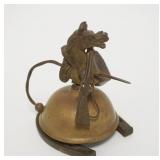 1005	VICTORIAN DESK TOP HOTEL/SERVANT BELL W/HORSE HEAD HUNT SCENE HAVING A WHIP BELL CLAPPER, 4 IN