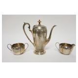 1029	STERLING SILVER WATSON & CO TEASET, TEAPOT, SUGAR & CREAMER, LOTUS PATTERN, 21.2 TOZ