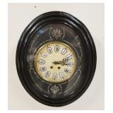 1038	BLACK LACQUERED VICTORIAN WALL CLOCK W/MOTHER OF PEARL INLAY, 19 IN X 23 IN X 5 IN