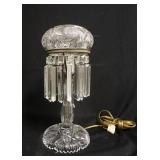 1040	SMALL CUT GLASS PARLOR LAMP W/MUSHROOM SHADE, 13 1/2 IN HIGH