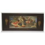 1061	FRUIT STILL LIFE PRINT IN DECORATED FRAME, SIGNED H HADLAND *EAT, DRINK & BE MERRY*, 38 3/4 IN 