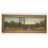 1062	FRAMED PASTEL COUNTRY LANDSCAPE W/COTTAGE, LABEL ON REVERSE, 19 1/2 IN X 7 3/4 IN INCLUDING FRA