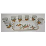 1064	EVESHAM 7 MUGS & TRAY, ROYAL WORCESTER, 13 3/4 IN X 8 IN