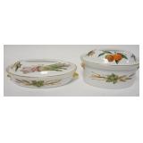 1067	2 ROYAL WORCESTER EVESHAM OVAL SERVING DISHES. LOW DISH IS 11 IN ACROSS THE HANDLES