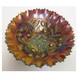 1090	NORTHWOOD STRAWBERRY AMETHYST CARNIVAL BOWL, PIE CRUST EDGE, PLAIN BACK, 8 1/2 IN