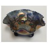 1091	FENTON STAGE & HOLLY BLUE SPATULA FOOTED BOWL, 7 3/4 IN