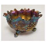 1093	NORTHWOOD GRAPE & CABLE CARNIVAL FOOTED FRUIT BOWL, HAS ONE TOOTH MISSING & GROUND DOWN, GOOD I