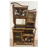 1112	EXCEPTIONAL BAMBOO ETEGERE W/CARVED & PAINTED DECORATION, HAS APPLIED CARVED SCENES ON THE TOP 