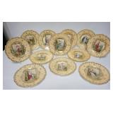 1129	SET OF 12 DRESDEN HAND PAINTED PLATES, EACH W/A DIFFERENT SCENE, WOMEN & CHERUBS, SOME DECORATI
