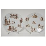 1133	2 LUNEVILLE OPAQUE PLATES W/CHILDREN PLAYING & VARIOUS SCENES 8 1/8 IN