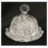 1134	AMERICAN BRILLIANT CUT GLASS BUTTER DISH, BASE IS 7 3/4, 6 1/2 IN HIGH