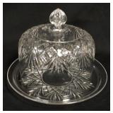1135	BLOWN & CUT CHEESE DISH, POLISHED PONTIL, BASE IS 8 3/4 IN , 6 1/2 IN HIGH