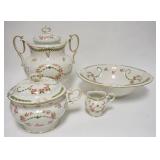 1138	4 PIECE PARTIAL CHAMBER SET, SLOP JAR W/LID, CHAMBER POT W/LID, 16 3/4 IN WATER BOWL & SHAVING 