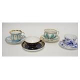 1143	4 DECORATED CUP & SAUCER SETS, INCLUDES MEISSEN, 2 SCRATCHES THROUGH THE MARK & NW/CROWN DORE A
