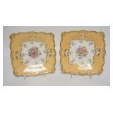 1147	PAIR OF MINTON HAND PAINTED SQUARE PLATES, MADE FOR T GOODE & CO, LONDON, 8 1/2 IN