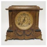 1148	FAUX MARBLE VICTORIAN CLOCK W/BRASS CLAW FEET, 12 3/8 IN WIDE X 11 1/4 IN HIGH