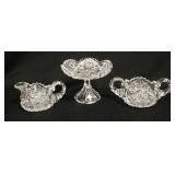 1152	3 PIECES AMERICAN BRILLIANT CUT GLASS, COMPOTE, CREAMER & SUGAR, COMPOTE IS 6 IN DIAMETER X 4 1