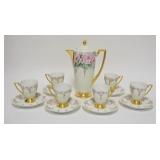 1153	GOTHAM BAVARIA 13 PIECE CHOCOLATE SET, HAND PAINTED ROSES W/GOLD TRIM, POT IS 10 1/2 IN HIGH