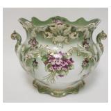 1155	VICTORIAN JARDINIERE W/VIOLETS, HAS GREEN & GOLD TRIM