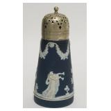1162	ADAMS DARK BLUE JASPERWARE MUFFINEER, 6 IN HIGH