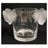 1165	LALIQUE ICE BUCKET W/FROSTED FLOWER HANDLES, SIGNED LALIQUE FRANCE, 10 1/2 IN ACROSS THE HANDLE
