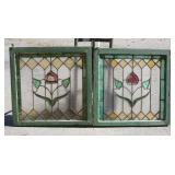 1172	DOUBLE HUNG STAINED GLASS WINDOW, ADAPTED TO DISPLAY SEPERATELY, BOTH ARE 28 3/4 IN SQUARE