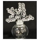 1183	LALIQUE PERFUME W/FROSTED FLOWER STOPPER, SCRIPT SIGNED & LABEL, 4 3/4 IN HIGH