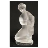 1185	LALIQUE FROSTED FIGURE OF A WOMAN & FAWN, SCRIPT SIGNED, 4 5/8 IN HIGH
